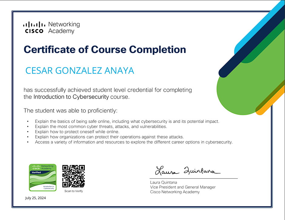 Certificado de Introducción a CyberSecurity